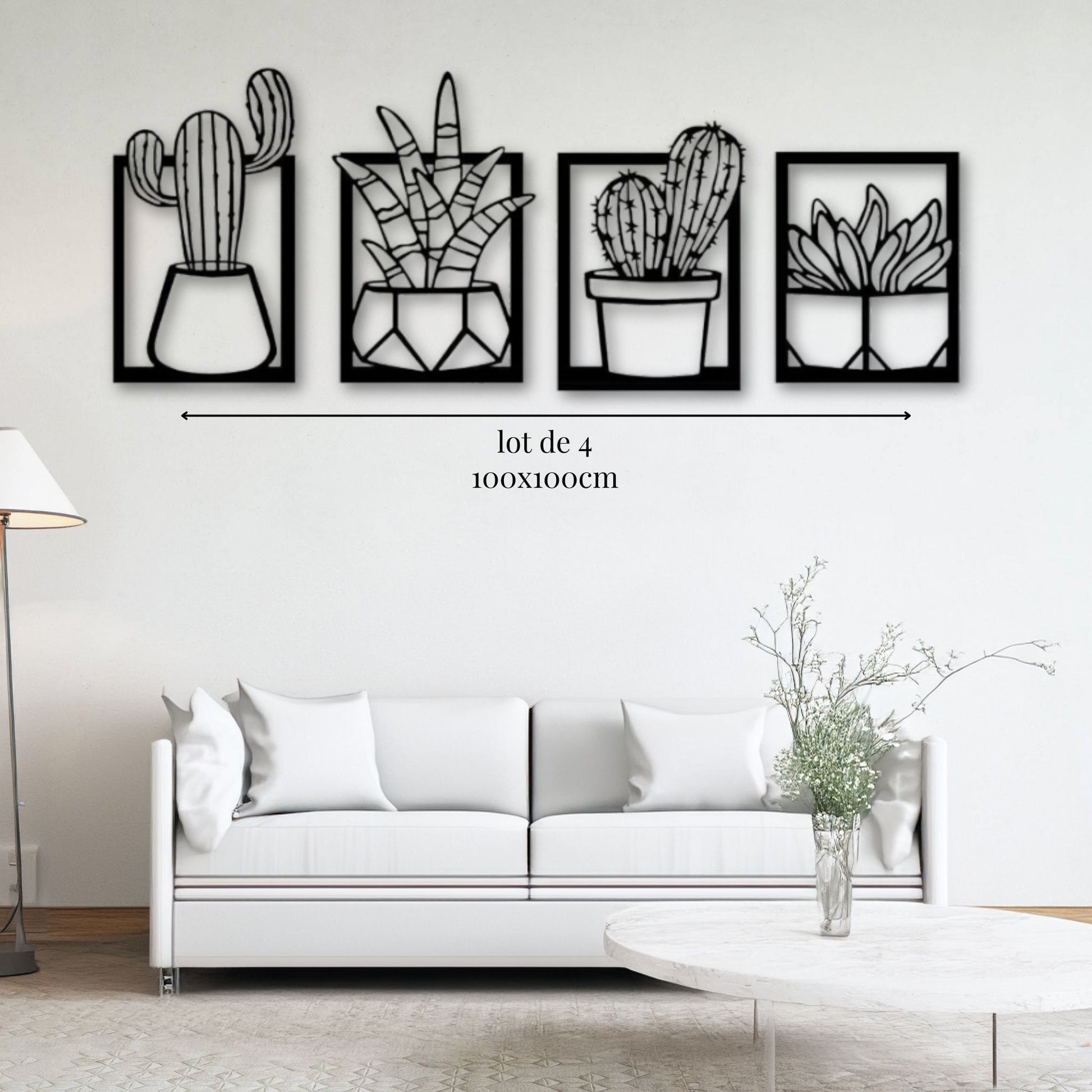 Lot de 4 cactus en métal pour décoration murale